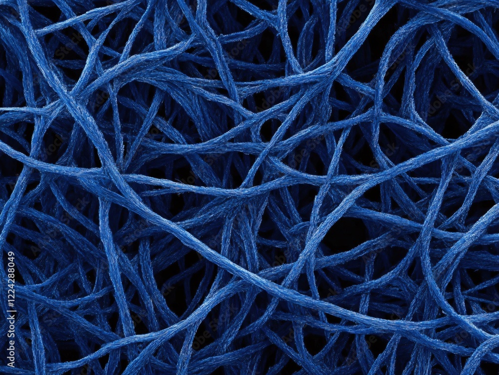 Poster abstract blue fibers forming a complex network against a dark background creating a textured look