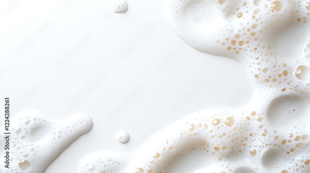 Poster close-up of frothy milk bubbles creating a textured and creamy surface, evoking freshness and richne