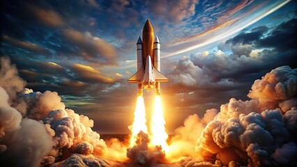 Launch of a Rocket on a Vertical Axis with Flames and Smoke, aerospace engineering