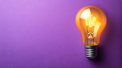 Bright Light Bulb on Purple Background for Creative Ideas and Innovation