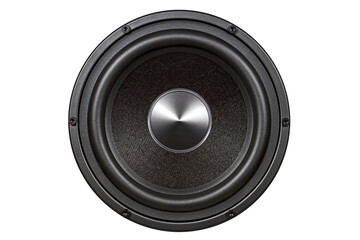 A modern powerful speaker isolated on a white background. Close-up of the speaker system.