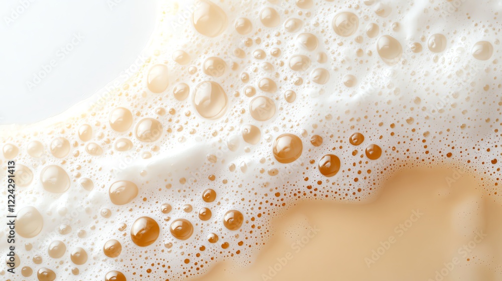 Aufkleber close-up of frothy bubbles on a creamy beverage surface, creating a rich and inviting texture perfec