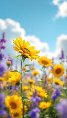 Vibrant sunflower blooming in a lush summer field