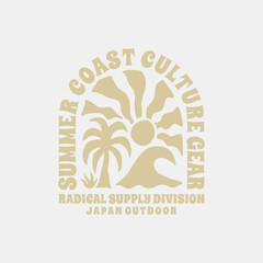 Surfing Hawaii beach. Sunshine paradise graphic print design. Enjoy beach life. Summer vibes artwork. Surf club design. Beach wave artwork. Hawaii Aloha beach modern abstract art.