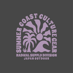 Surfing Hawaii beach. Sunshine paradise graphic print design. Enjoy beach life. Summer vibes artwork. Surf club design. Beach wave artwork. Hawaii Aloha beach modern abstract art.