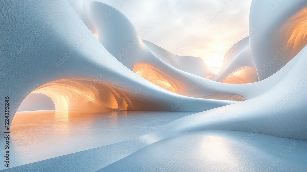 Aufkleber Futuristic Abstract Composition Smooth Flowing Shapes Ethereal Lighting Minimalist Design