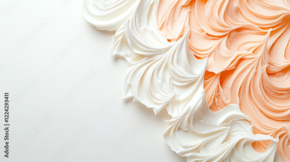 Poster creamy texture of swirled peach and white frosting, creating a delightful and appetizing visual cont