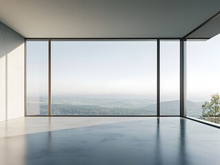 Obraz premium Photo of a Modern Minimalist Room with Panoramic Sunset Views