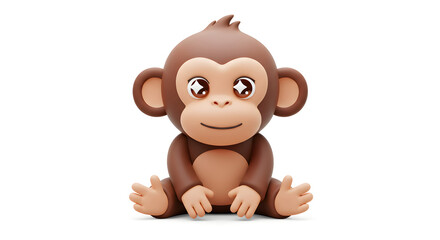 Obraz premium Adorable 3D Baby Monkey Render Sitting Cute Cartoon Animal isolated on white background. Generative AI