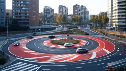 Urban roundabout traffic flow, city background, transportation