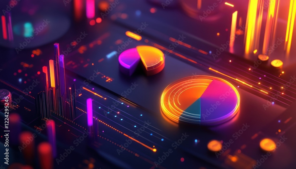 Poster abstract data visualization with vibrant graphs and futuristic electronic circuits design