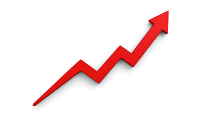 Red Upward Arrow Graph Showing Rising Trend (Cut Out, White Background)