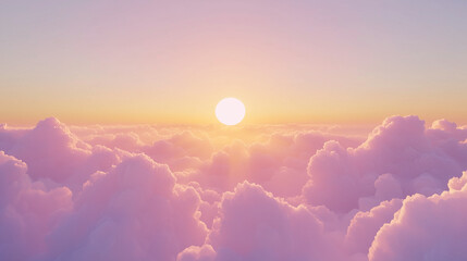 A serene view of fluffy, golden-lit clouds at sunset, with soft pastel tones blending into the horizon. A central opening in the clouds allows for seamless text integration.
