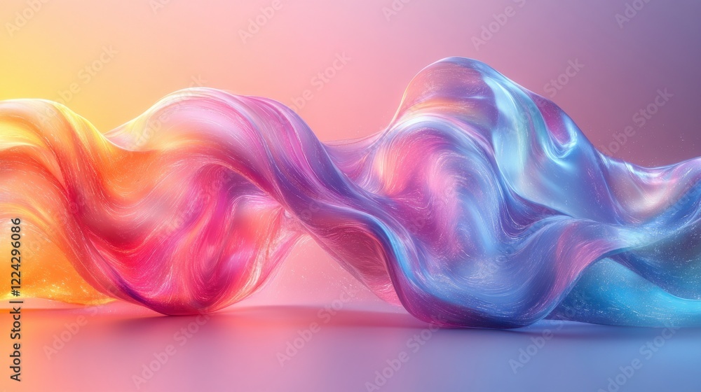 Poster iridescent flowing wave abstract design with modern holographic elements