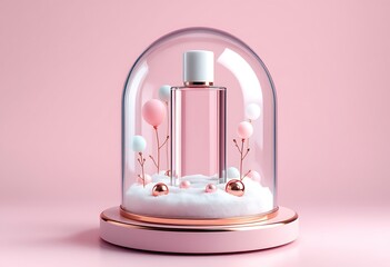 Elegant Perfume Bottle in Glass Dome with Pink Decor