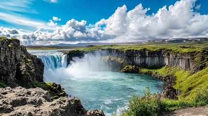 Enchanting Summer Scene Capturing the Essence of Iceland’s Waterfall