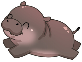 Cute pygmy hippo cartoon digital painting hand-drawn