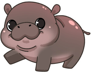Cute pygmy hippo cartoon digital painting hand-drawn