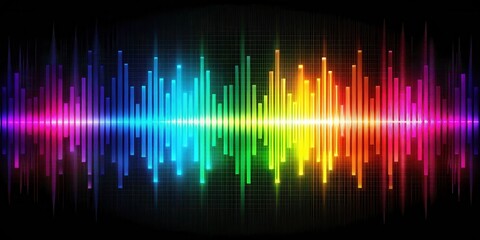 Vibrant colorful sound waves overlapping each other in a musical equalizer wave shape with varying levels of brightness and saturation colors , electronic sound design, music equalizer