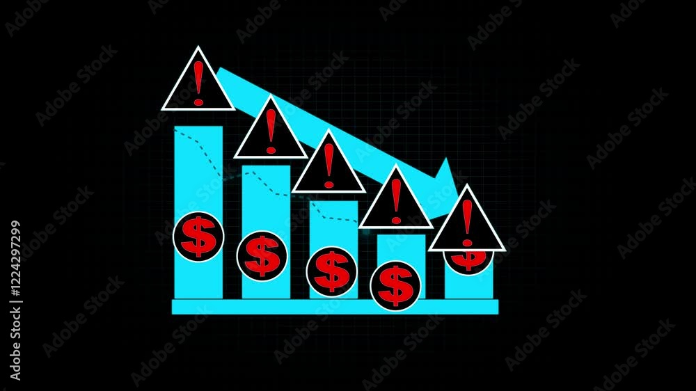 Poster down up business graph chart icon.business graph up down animation,business loss falling down with d