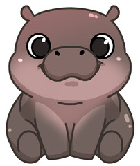 Cute pygmy hippo cartoon digital painting hand-drawn