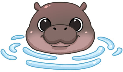 Cute pygmy hippo cartoon digital painting hand-drawn