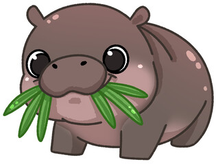 Cute pygmy hippo cartoon digital painting hand-drawn