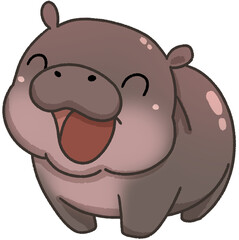 Cute pygmy hippo cartoon digital painting hand-drawn