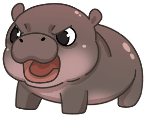 Cute pygmy hippo cartoon digital painting hand-drawn