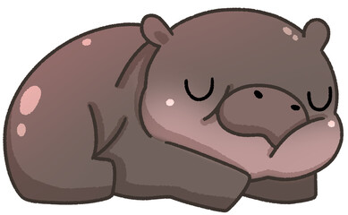 Cute pygmy hippo cartoon digital painting hand-drawn