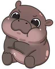 Cute pygmy hippo cartoon digital painting hand-drawn