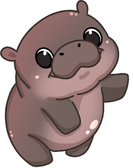 Cute pygmy hippo cartoon digital painting hand-drawn