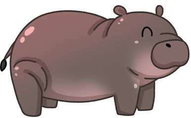 Cute pygmy hippo cartoon digital painting hand-drawn