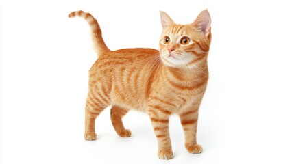 Obraz premium Adorable Ginger Cat Posing Against White Background: A Stunning Portrait of a Domestic Short Hair
