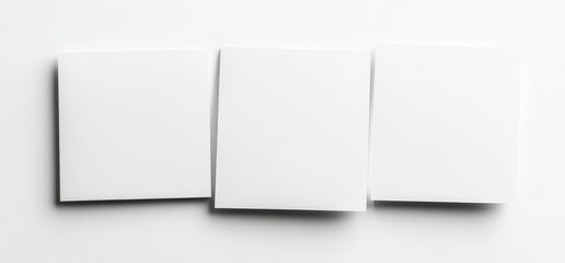 Three blank white square papers on white background.