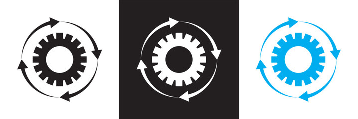 Gear settings  icon set. Containing optimization, sync, process, maintenance, configuration, etc. isolated on white and black background. vector illustration. EPS10