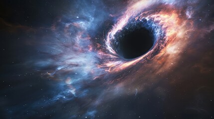 Abstract black hole with a glowing event horizon, abstract black hole in the cosmos with a supernova explosion.