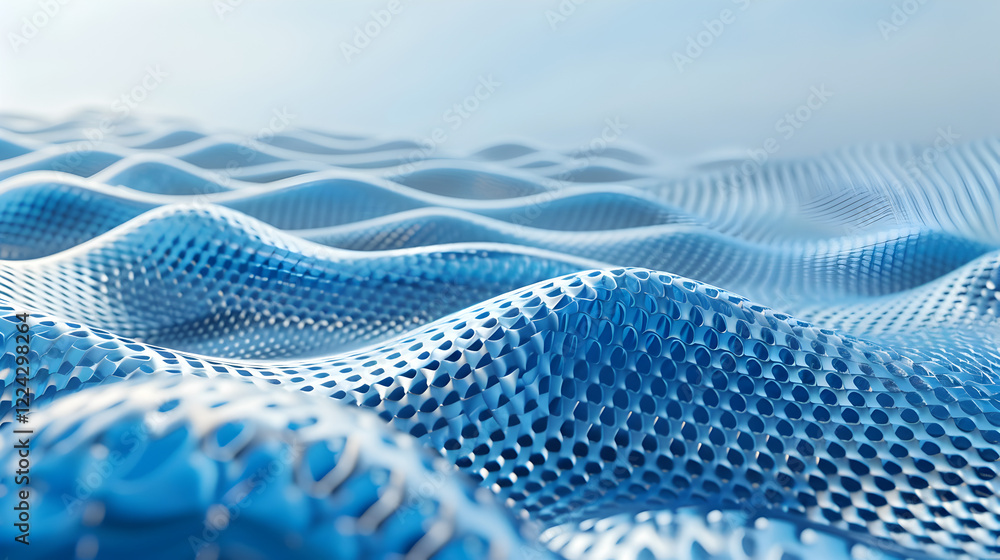 Aufkleber a close-up of a textured blue surface resembling waves or mesh patterns.