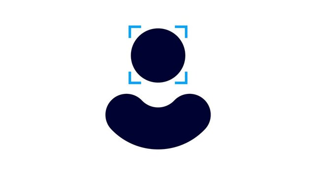 Face recognition icon isolated on blue background. Face identification scanner icon. face recognition icon animation, Artificial Intelligence icon