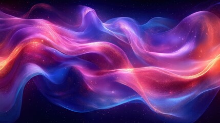 Obraz premium Vibrant Abstract Design with Flowing Iridescent Ribbons in Blue and Purple Illuminated by Backlighting