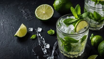  Refreshing mojito cocktail with lime and mint, photograph
