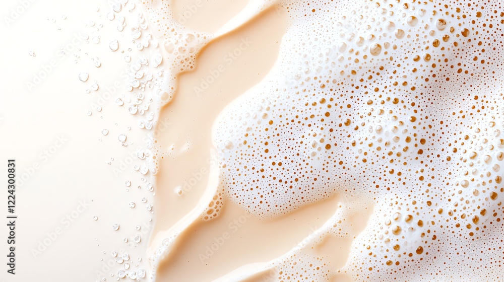 Poster close-up of beige foam texture with bubbles creating a soothing pattern, perfect for backgrounds and