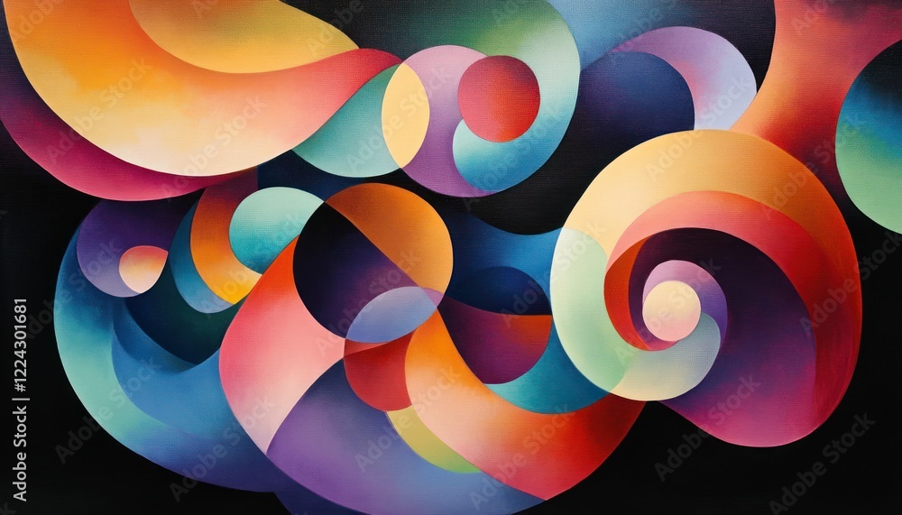 Poster abstract colorful curves with gradient and overlap on a black background