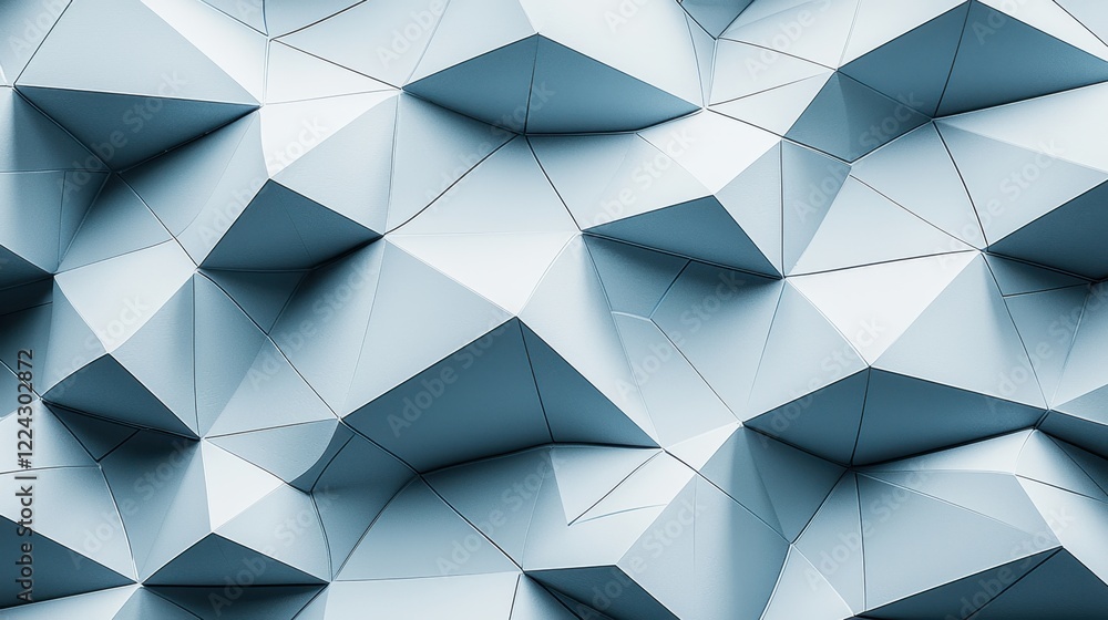 Poster abstract geometric pattern with interlocking 3d facets in light blue tones