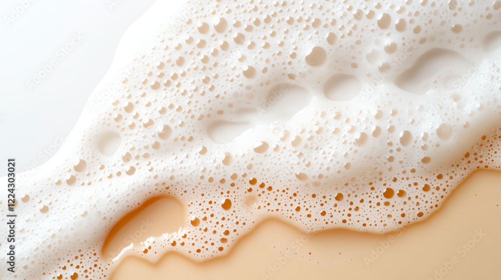 Poster close-up of frothy bubbles in a creamy beverage, creating a textured and inviting surface perfect fo