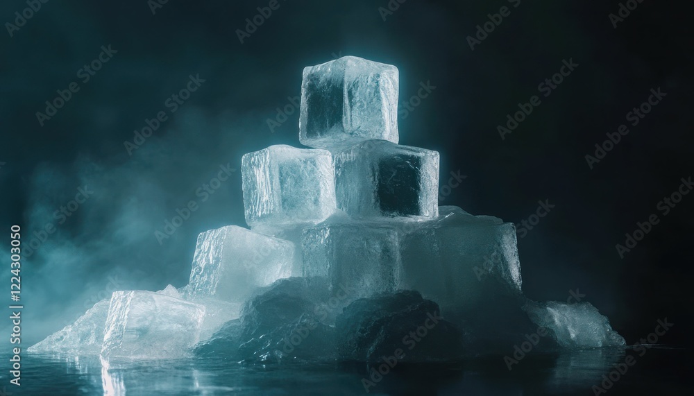 Poster a towering stack of ice cubes creates a cool and moody atmospheric scene