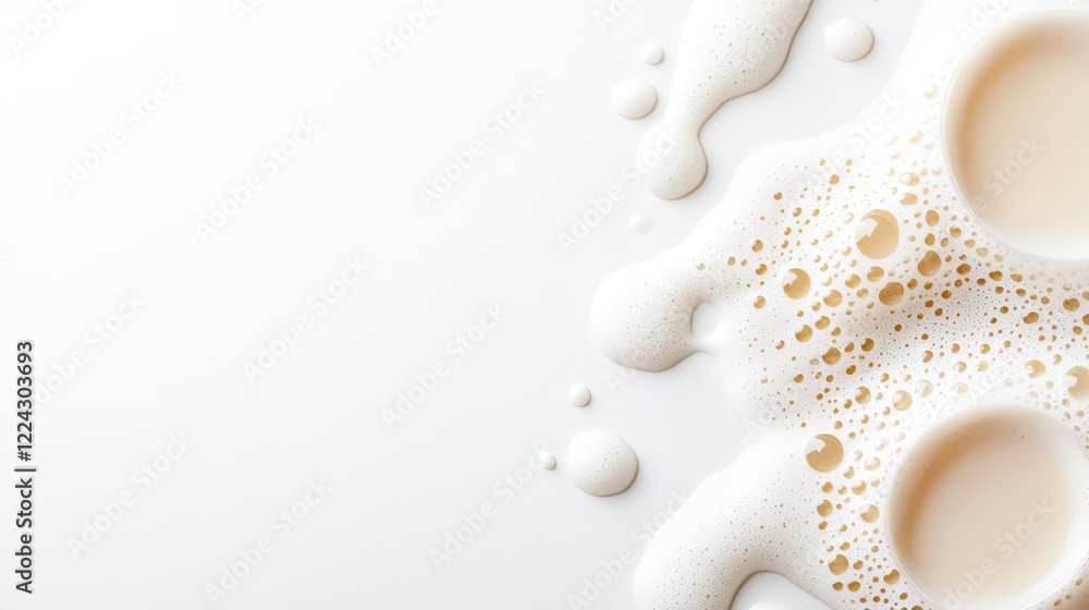 Poster foamy coffee splashes with bubbles on a creamy surface creating a delicate texture and inviting beve