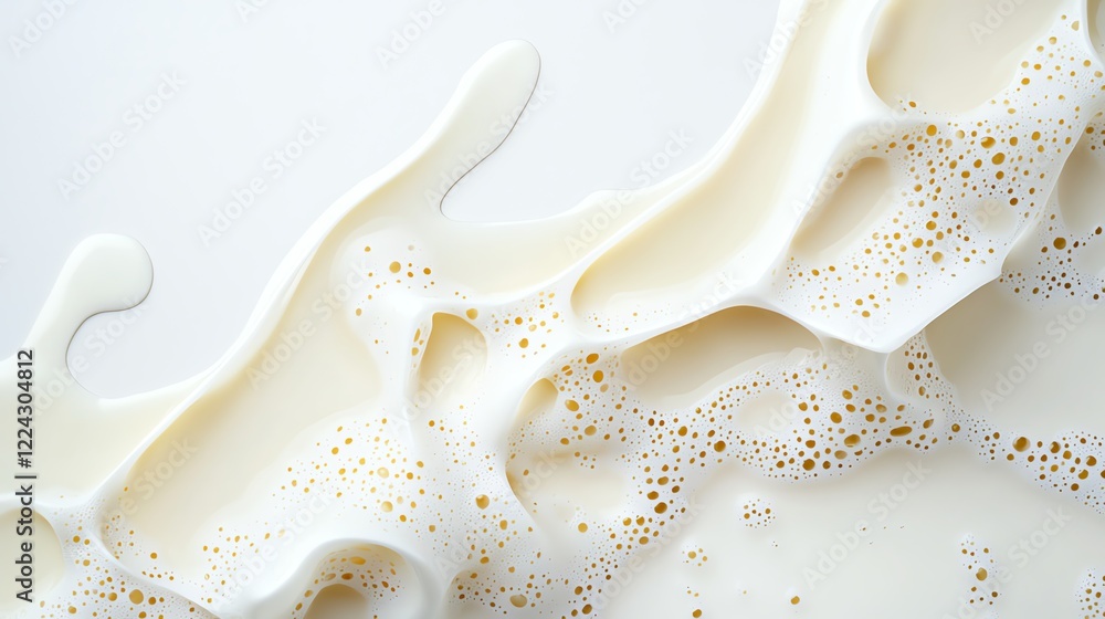 Poster close-up of fresh milk with swirling patterns and bubbles, creating a smooth and creamy texture on a