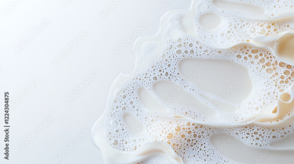 Poster close-up of foamy bubbles on milk surface, creating a smooth and creamy texture against a soft backg