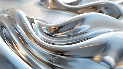 A close-up view of flowing metallic textures, showcasing reflections and smooth curves.